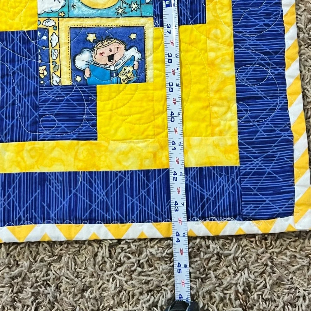 Baby Quilt Yellow Blue Moon Stars‎ Angels Chevron Handmade Toddler Bedding